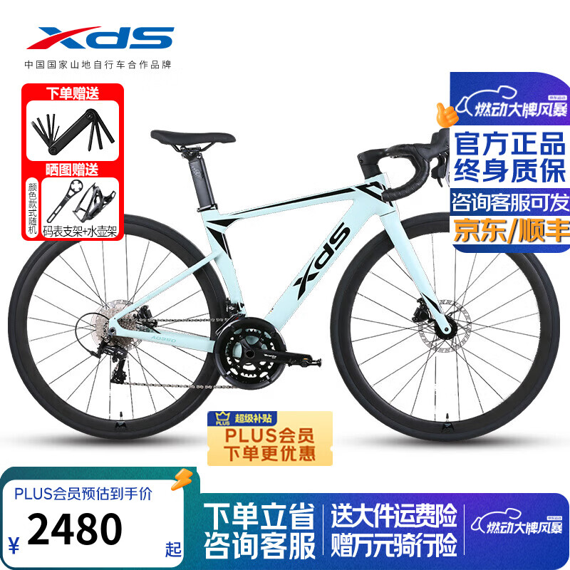 喜德盛（xds）公路自行车AD350单盘12速碳叉碳座杆油碟桶轴功率计进阶车 浅豆绿/黑-24款 【90装】 570mm (身高195-205cm)