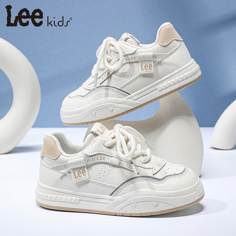 Lee童鞋春季儿童小白鞋百搭休闲鞋女童板鞋男童德训跑步鞋 米卡其   33 【建议脚长200mm】