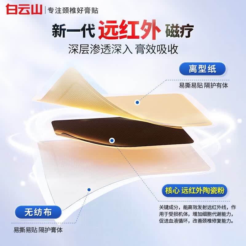 白云山颈椎贴远红外治疗贴 颈椎病专用贴膏 热敷压迫神经头晕脑供血不足 【2盒*6贴 白云山实惠装】改善疼痛 膏贴榜单TOP&多地物流当/次日达