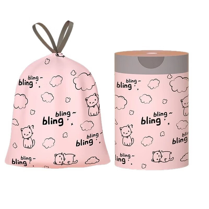 【精选百货】可爱卡通粉丝猫咪印花加厚抽绳收口垃圾袋潮款甄选塑 2卷