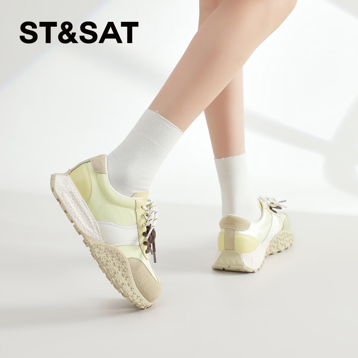 星期六（St&Sat）2026春季新款芭蕾德训鞋女鞋厚底百搭休闲鞋运动鞋双鞋带阿甘鞋女 黄色 38
