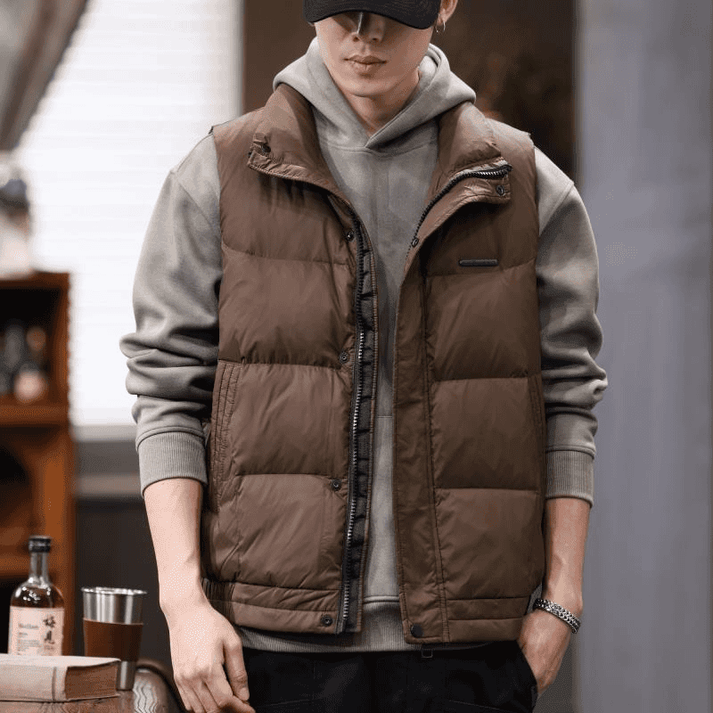 波司登冰洁美式复古羽绒马甲男2024冬季款保暖羽绒服男士潮牌轻薄 咖啡色 2XL(155-170斤)