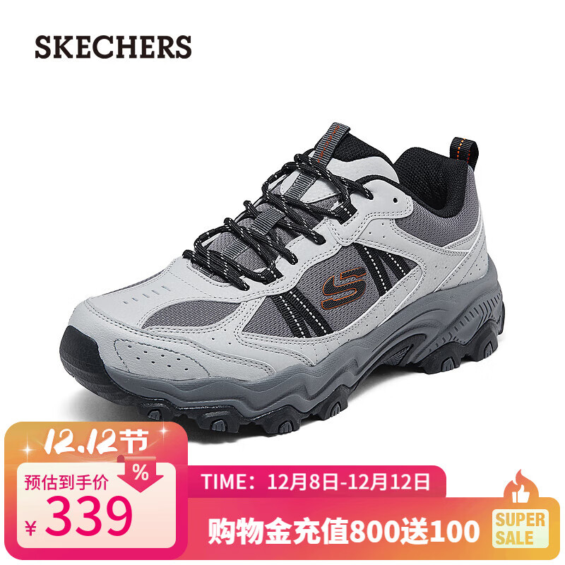 斯凯奇（Skechers）男士秋季绑带城市户外鞋男鞋237527 灰色/橘色/GYOR 42