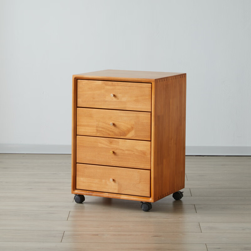 禄通实木榉木文件柜抽屉式家用移动边柜办公桌下落地矮柜小斗柜免安装 实木樱桃木色:35宽(橡胶木)