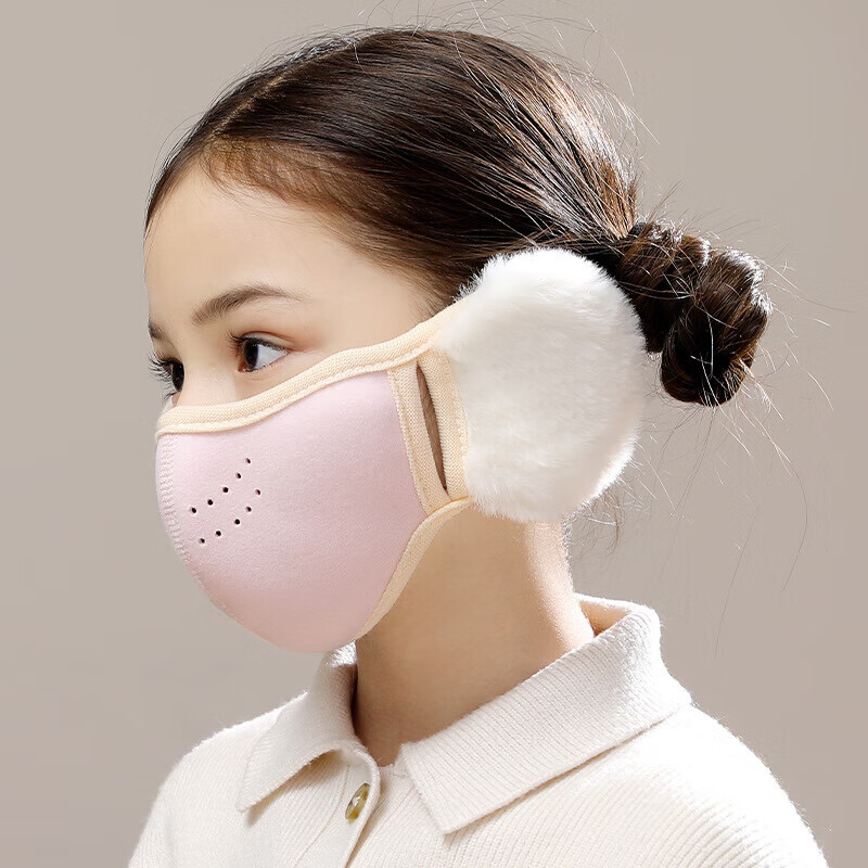 【甄选厂家】保暖儿童护耳口罩纯色透气立体男女孩学生护耳套加厚 粉色 均码(建议5-13岁左右)