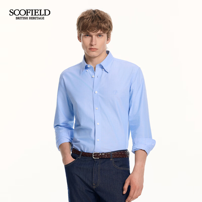 Scofield【牛津纺】男装26年早春新品100%棉吸湿透气长袖衬衫男 蓝色 L (175)
