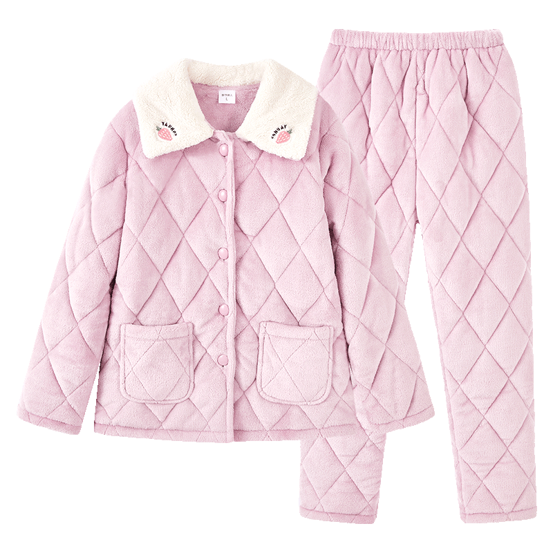 都市丽人内衣三层夹棉睡衣女加绒加厚保暖法兰绒长袖秋冬家居服套装2H30C6