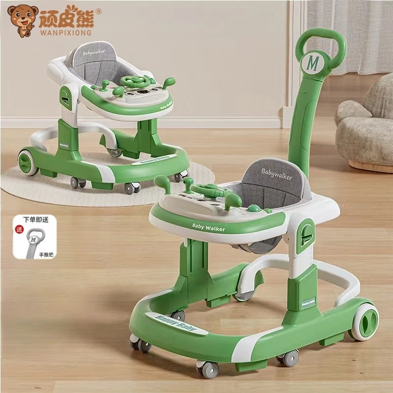 顽皮熊婴儿学步车多功能助步车宝宝学走路可手推坐可折叠助步车 海洋绿+音乐玩具+推把