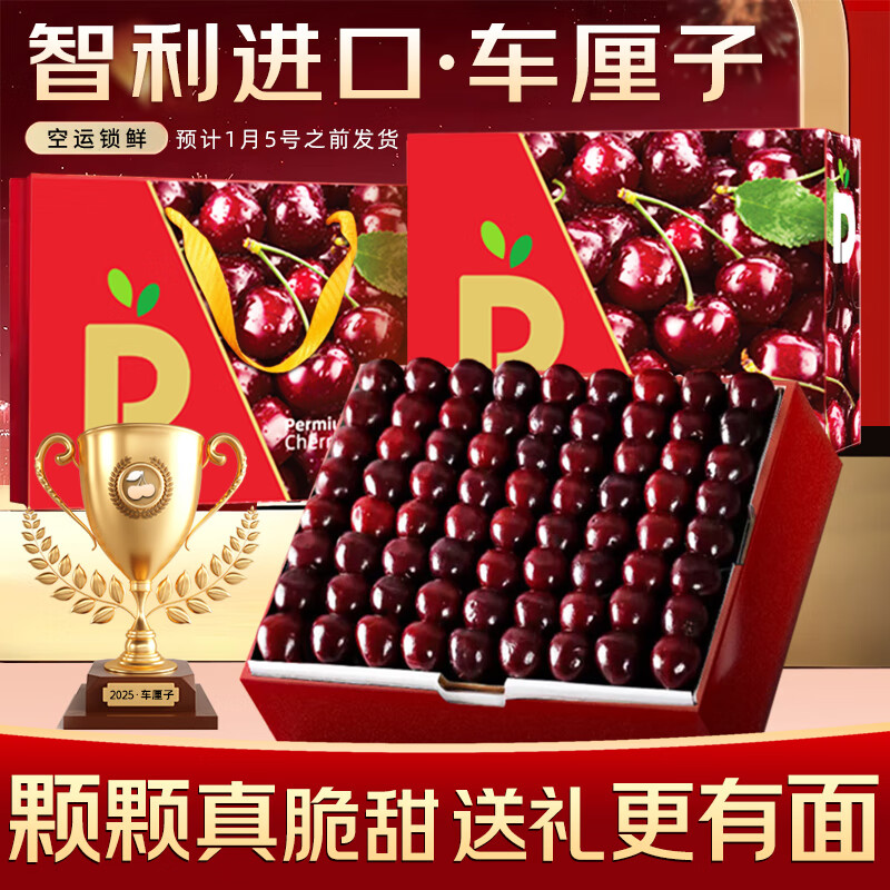 果跃霖智利车厘子樱桃【JD/顺丰-多地次日达】进口新鲜孕妇水果年货礼盒 2斤(净重) 精美礼盒装+保温箱 稀有果王4JJJJ级 单果32-34mm