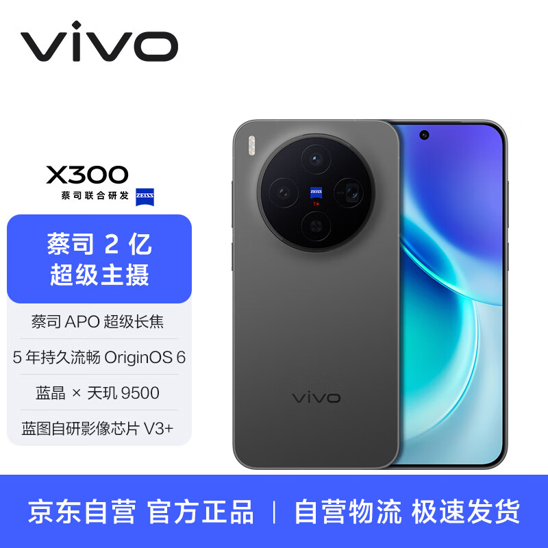 vivo X300 12GB+256GB 纯粹黑【通讯】 蔡司2亿超级主摄 蔡司APO超级长焦 拍照 AI手机