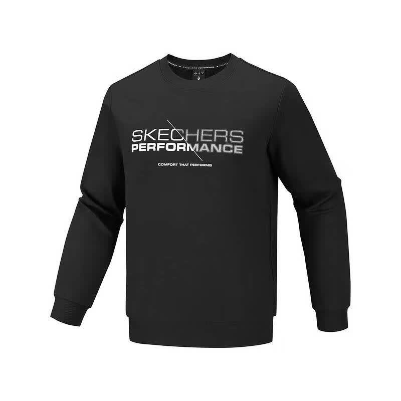 Skechers斯凯奇男套头衫2026春季新款黑色圆领卫衣运动长袖休闲潮流上衣 P126M006/0018 L
