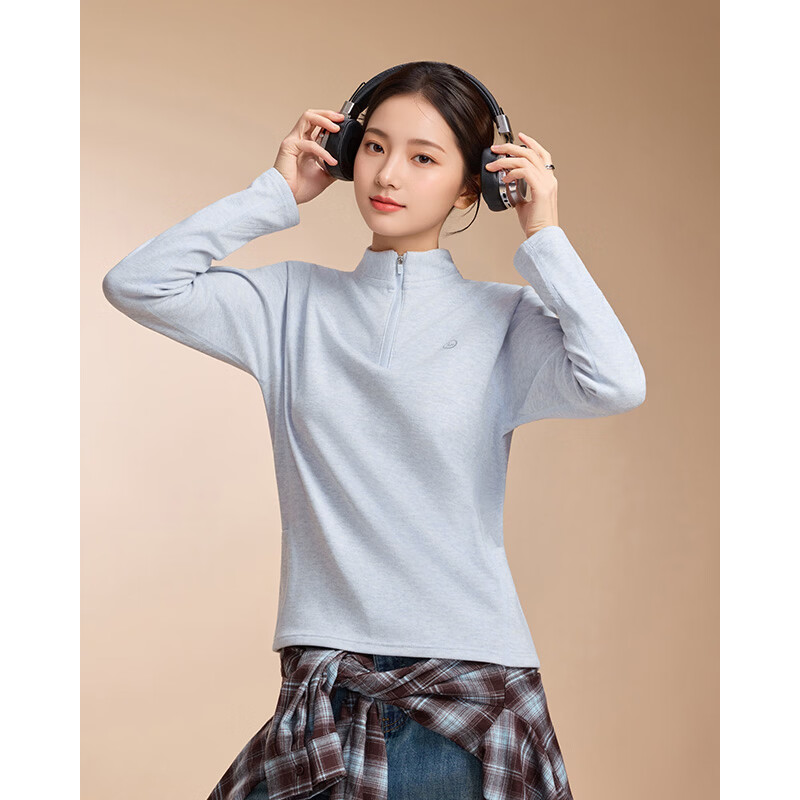 IEF/爱依服2025新款简约运动风半拉链卫衣女亲子装保暖显瘦上衣 蓝 150