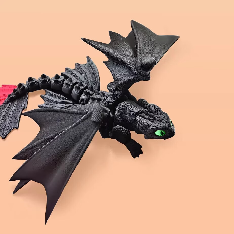 驯龙高手黑龙无牙仔白龙光煞双煞3d模型打印夫妻双煞关节可动手办 黑龙无牙仔展翅20cm+【赠小无牙崽】