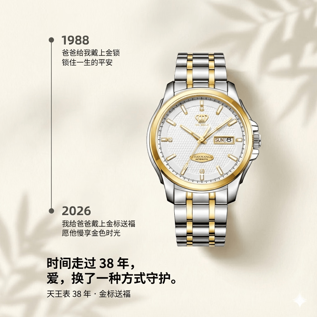 天王（TIAN WANG）手表男士机械表 生日礼物18K金LOGO金钢带GS51507T.DD.T.KS
