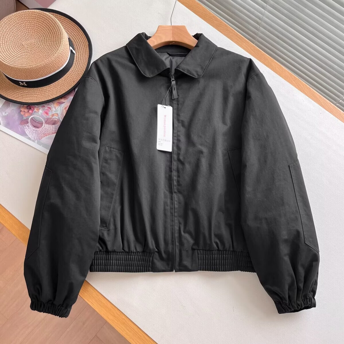 合作款男装女装空气休闲短茄克外套夹克秋冬新款上衣R479411 黑色 M