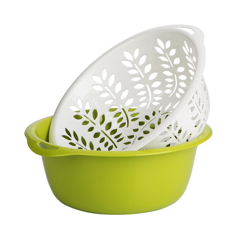 茶花【严选好物】厨房洗菜篮塑料水果盆双层沥水篮漏水果蔬筐淘菜盆滴 新款黄色