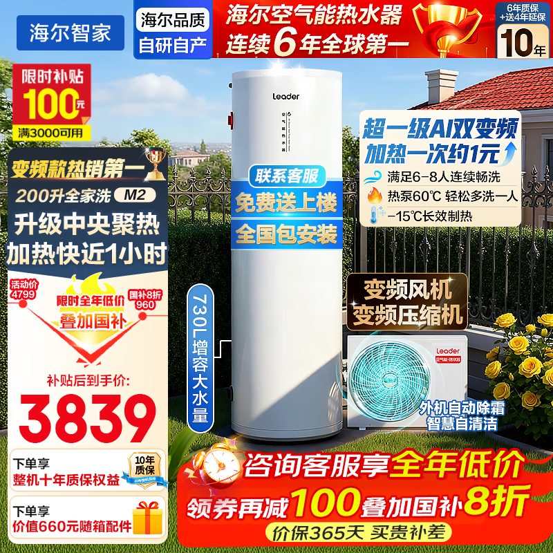 ������Haier�����Ҳ���20% �����ܵ���ˮ�� ˫��Ƶһ����Ч����200��/300������װ�������ȿ���Դ�縨�ȱ���ˮ�� 200��M2/��һ��˫��Ƶ/�ȱ�60�� 3759.2Ԫ(������)