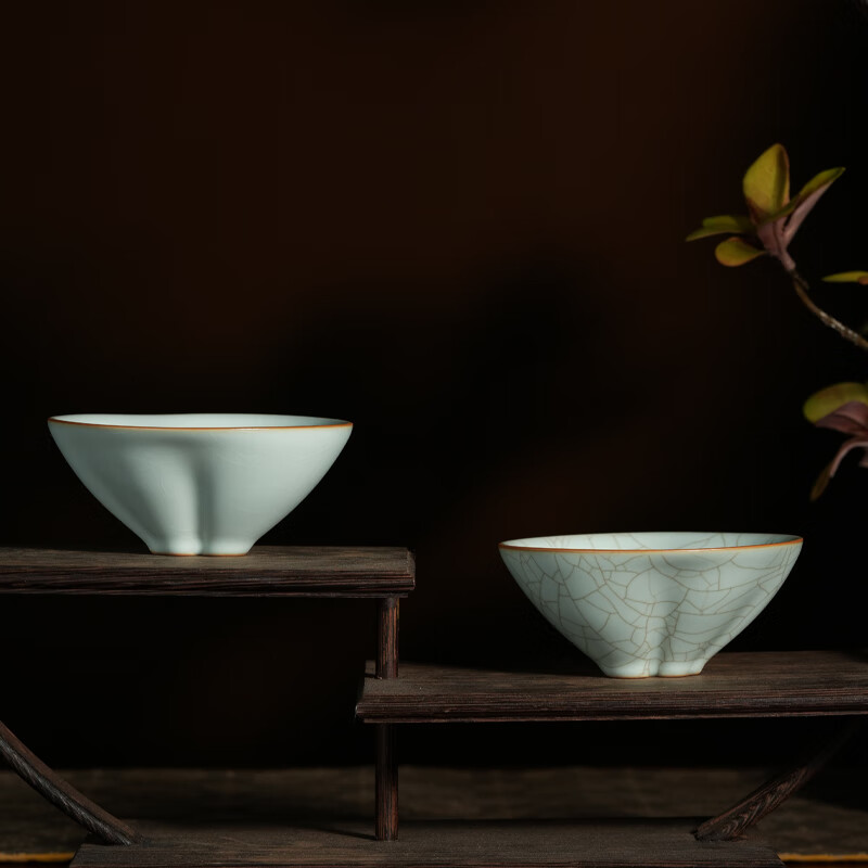 青澹汝窑茶杯品茗茶碗主人杯汝瓷陶瓷手工天青色景德镇仁慈佑物乾坤杯 乾坤杯约85ml  开片可养
