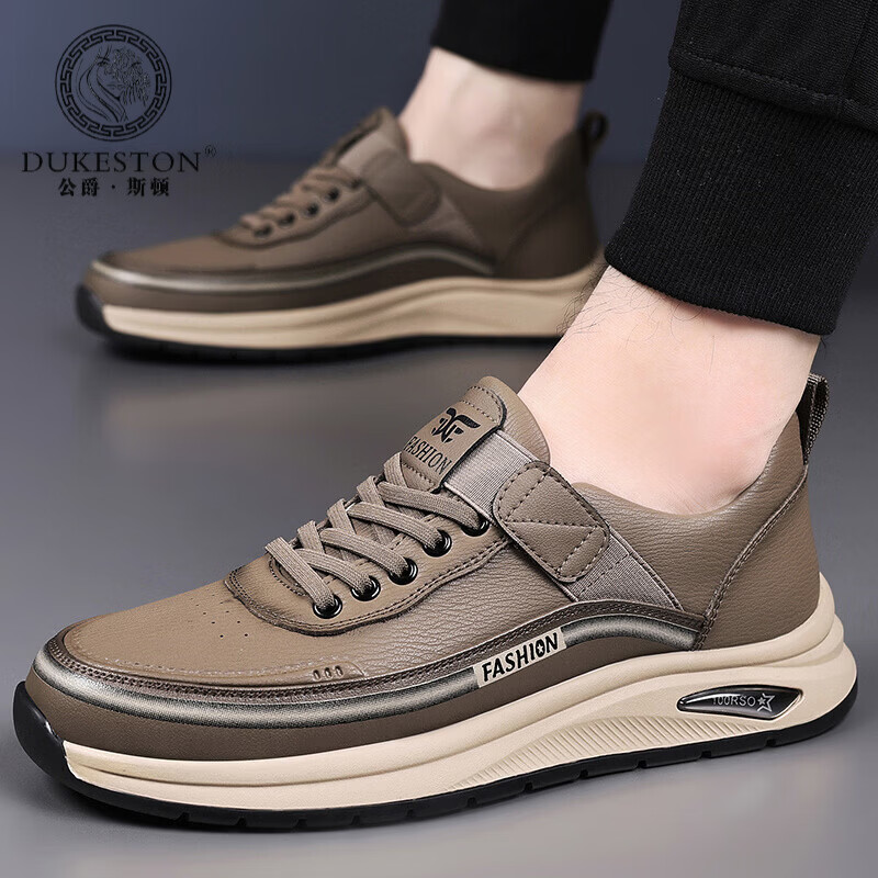 公爵斯顿 DUKESTON轻奢男鞋复古厚底休闲鞋新款防滑运动百搭时尚户外徒步耐磨潮流 黑色 41 标准皮鞋尺码
