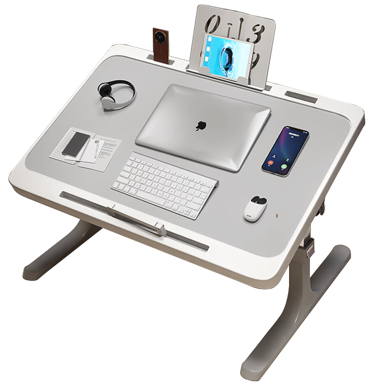 益威（EIEV）床上電腦桌書桌可折疊小桌子筆記本支架懶人可升降宿舍學生飄窗桌 加大雅灰-卡槽+防滑托+閱讀架丨70*46cm