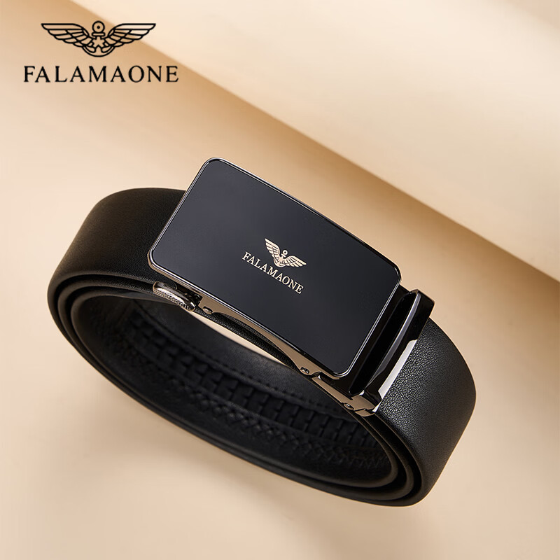 FALAMAONE高档男士皮带头层软牛皮真皮情人节裤腰带生日礼物送老公男友父亲 pd830/细纹头层皮【实木礼盒】 120cm 改尺寸联系客服或下单备注