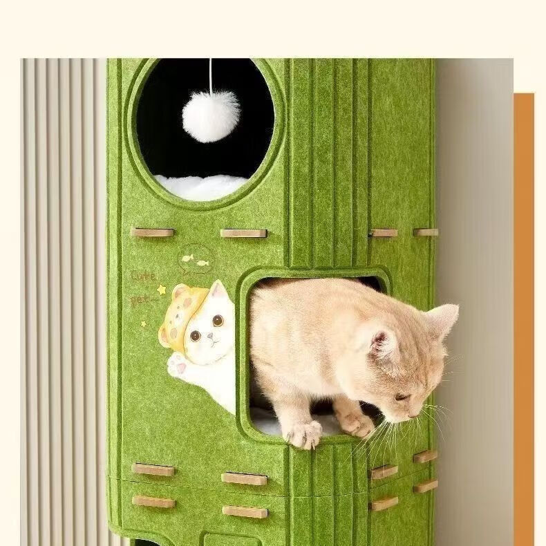 言象【优选】毛毡猫窝多层一体树洞冬天冬季猫咪保暖双层躲避屋多猫家 L 绿色双层树洞猫窝
