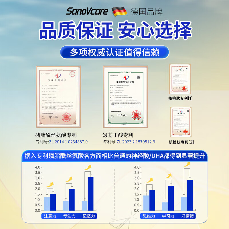 藻油DHA神经酸增强专注记忆力儿童青年6-18岁ps磷脂酰氨酸脑活素 买2发3盒【基础款】15支*3盒