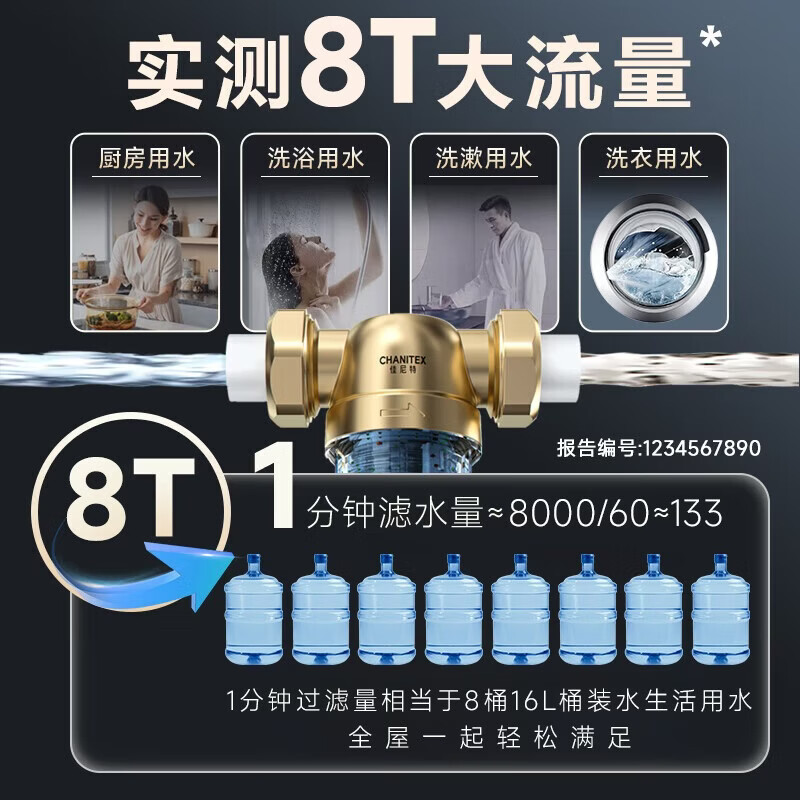 史密斯(A.O.SMITH)佳尼特前置过滤器 自来水过滤家用净水器过滤器全屋净水 半自动冲洗 防爆滤瓶 大白瓶小海星CPF-H1 8T真实大流量 食品级不锈钢滤网 双面魔刮冲洗