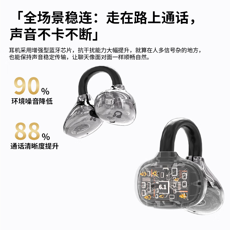 WENINEWIN【柏林之声 | 爆款推荐】无线蓝牙耳机耳夹式2026最新款超长续航降噪运动跑步适用华为小米苹果 108黑【全景音效+久戴舒适】 尊享版 [HIFI音质+贴耳舒适]