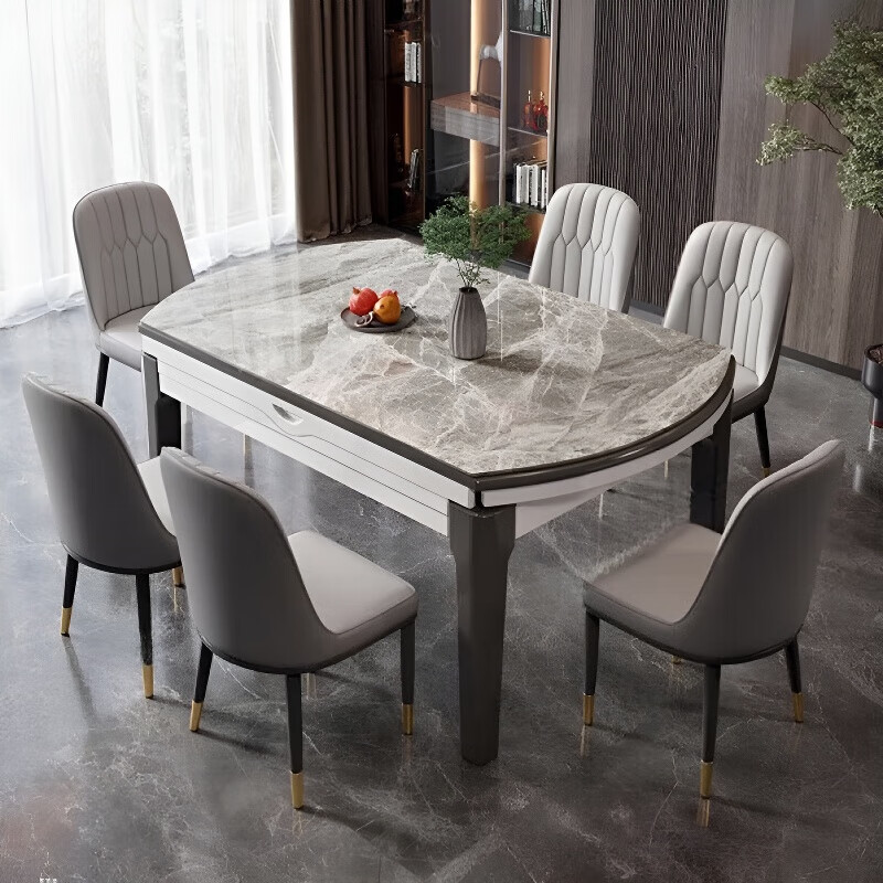 梵森荣2026新款岩板餐桌椅组合家用现代简约带电磁炉可伸缩折叠两用餐桌 加厚12mm岩板【家用款】 1.2m  桌+4(实木椅)