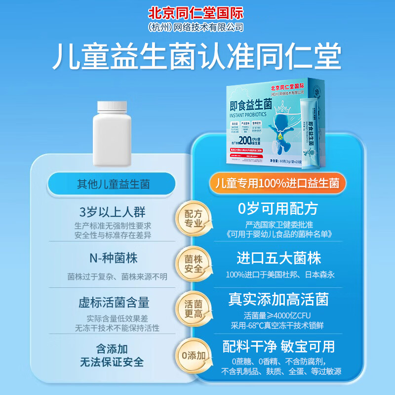 本芝林益生菌婴幼儿0-3个月肠胀气儿童1-3-6-12岁儿童调理肠胃脾胃虚弱 美国进口菌株 20袋*1盒 【呵护肠胃】