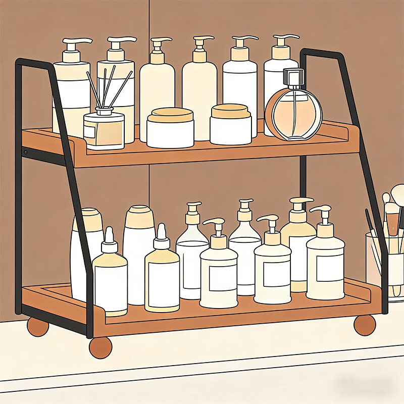 尔思家桌面收纳盒梳妆台化妆品储物架家用复古风香水护肤品分层整理架 复古双层置物架