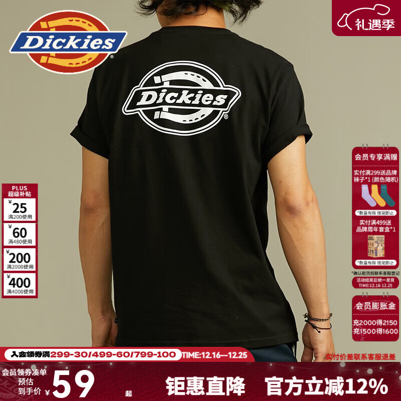 Dickies���޶���T����  �ļ�Բ�����м�Լ������ٴ����� 11799 ��ɫ M 59Ԫ