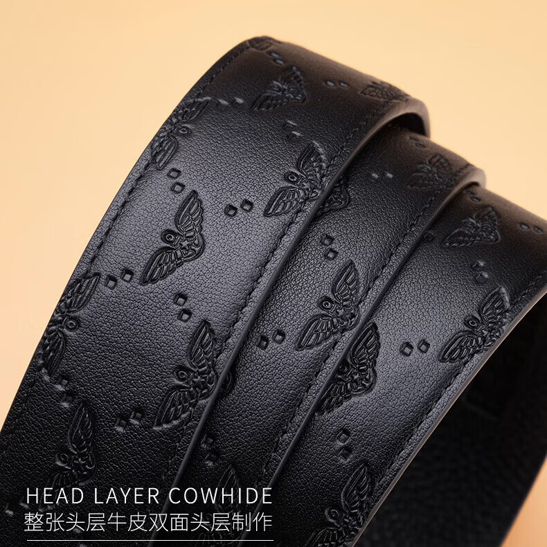 FALAMAONE法莱阿玛尼男士腰带真皮奢侈品正品2025经典款牛皮皮带男士自动扣 新款压花纹【花束+实木礼盒】 120cm 改尺寸下单备注或联系客服