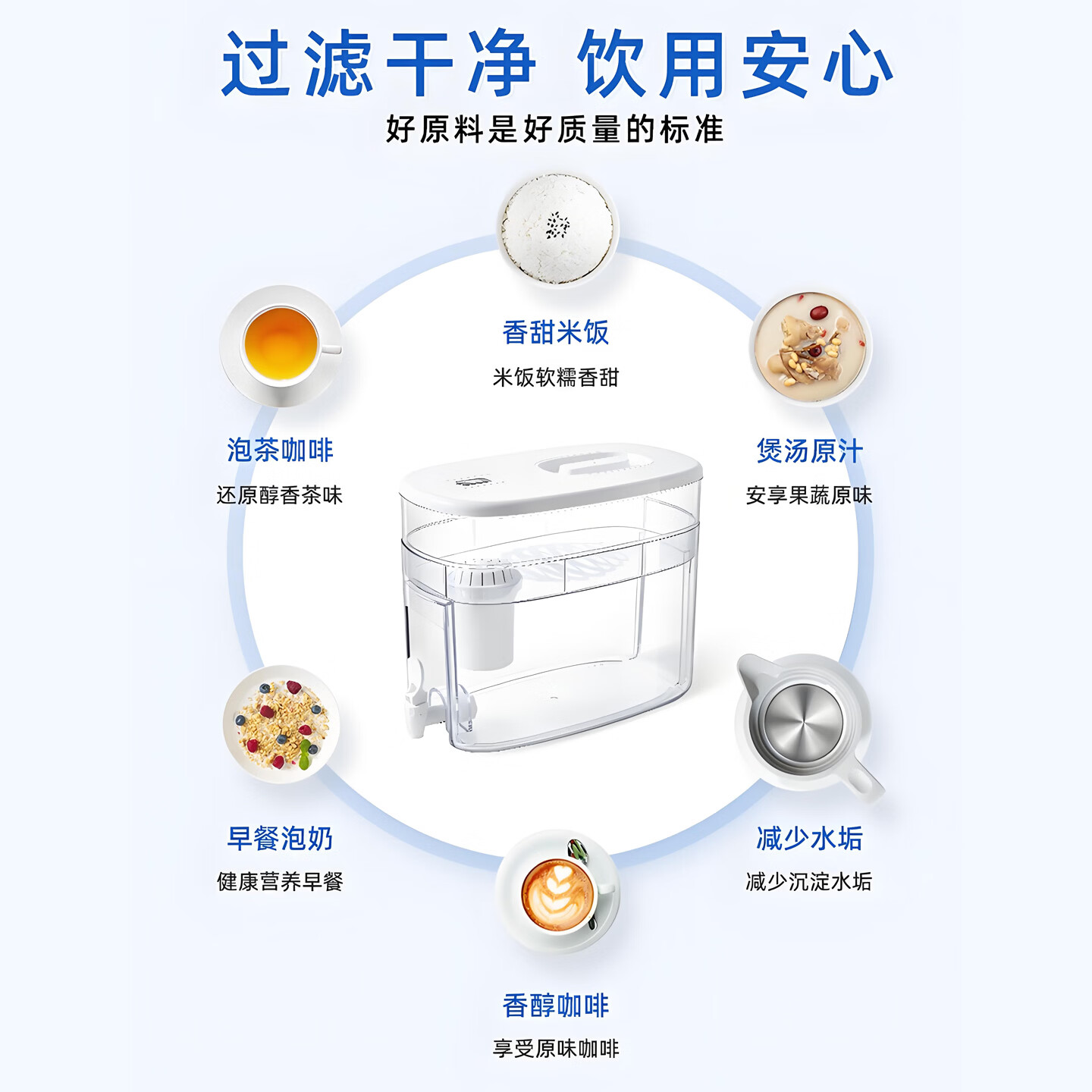 bluetech聚蓝饮水器家用免安装大容量水壶水箱双芯精滤除菌减垢菌 522F004白色-1