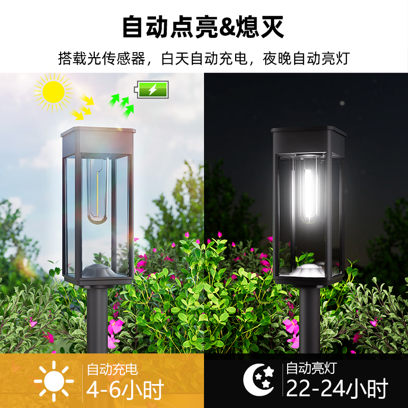 BITPOTT【新年庭院氛围灯】太阳能草坪灯户外别墅花园家用景观灯地插灯 方形地插灯-冷光款 1支装