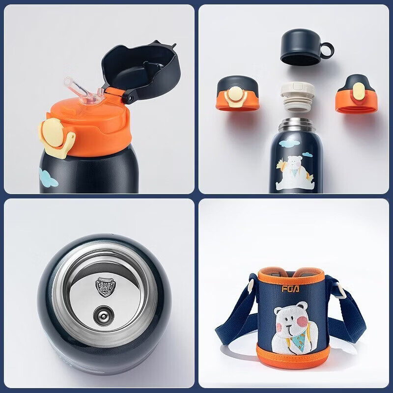 富光 儿童保温杯子316不锈钢水杯男女小学生幼儿园大容量吸管杯包包杯 萝卜兔-316亮面内胆+3D图案500ml