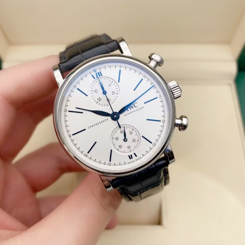 万国（IWC）礼物 柏涛菲诺计时 银盘蓝针 鳄鱼皮 自动机械男表 IW391407 39mm