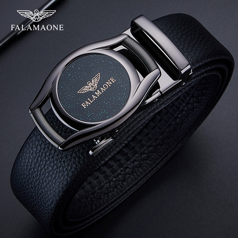 FALAMAONE男士腰带头层软牛皮商务高端皮带男2025新款裤腰带生日礼物送男友 指定尺码/写贺卡/枪色【专柜礼盒】 120cm 改尺寸联系客服或下单备注