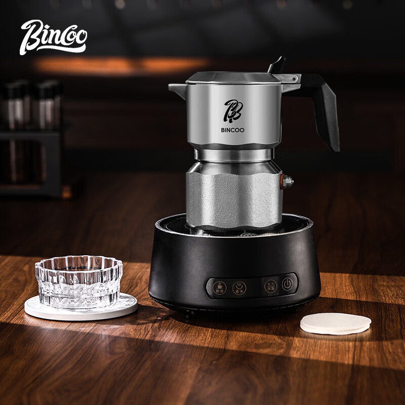 Bincoo三阀摩卡壶316不锈钢家用小型双阀煮咖啡壶意式咖啡机套装 316不锈钢摩卡壶01款-2人份-5件套