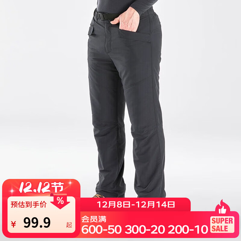 迪卡侬（DECATHLON）保暖抓绒户外徒步软壳裤男加厚加绒防风裤防风防泼水 NH100 碳灰色 38