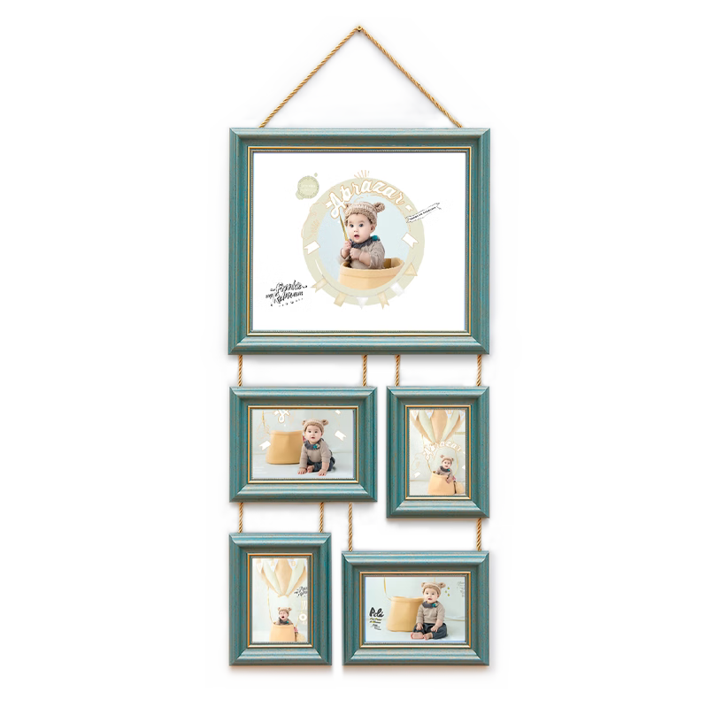 咏幻相框创意全家福亲子儿童婚纱照影楼挂绳照片墙美式挂墙组合金色框