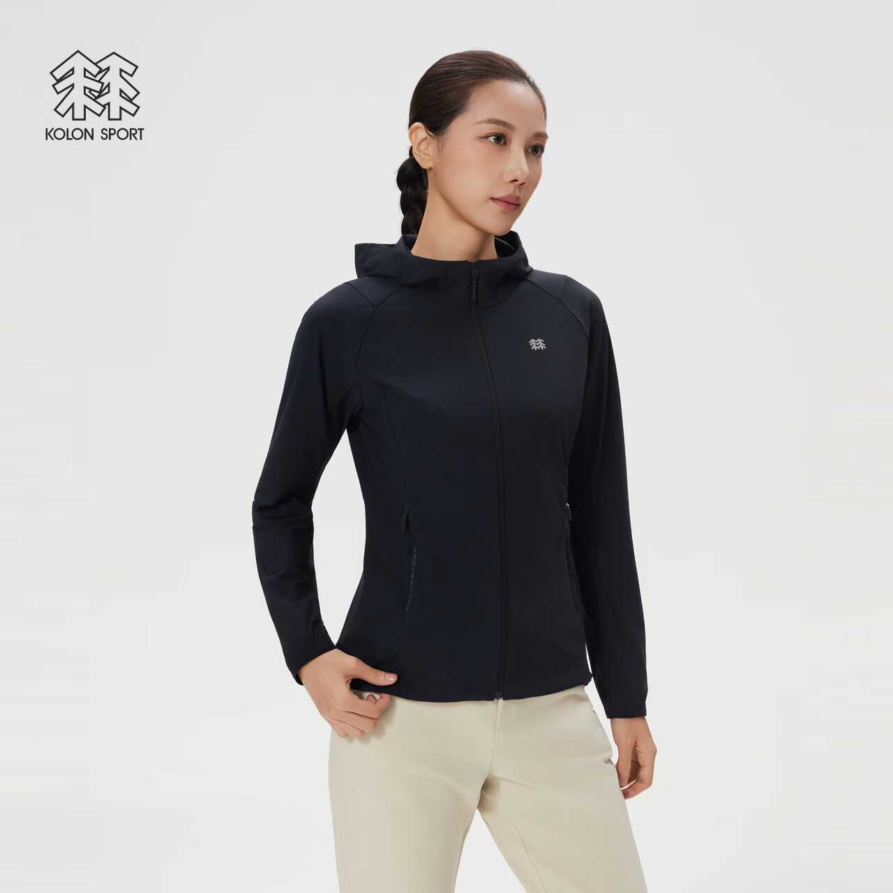 KOLON SPORT/可隆户外防晒衣 女士接触凉感UPF50+针织夹克 LKJK6MNT02-BK 黑色 L 170/92A