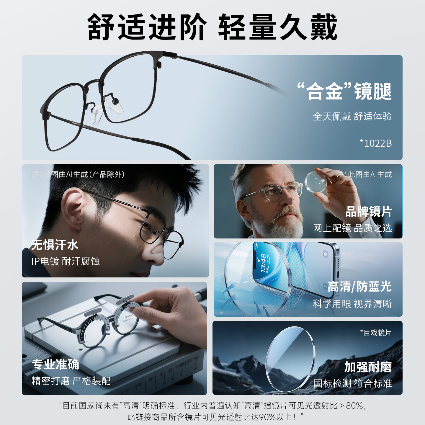 目戲（EYEPLAY）近视眼镜架可配凯米镜片蔡司钻立方防蓝光片眼镜男轻盈眼镜 1022BKY-C3黑色 【仅镜框-宝岛精选/品质保障】