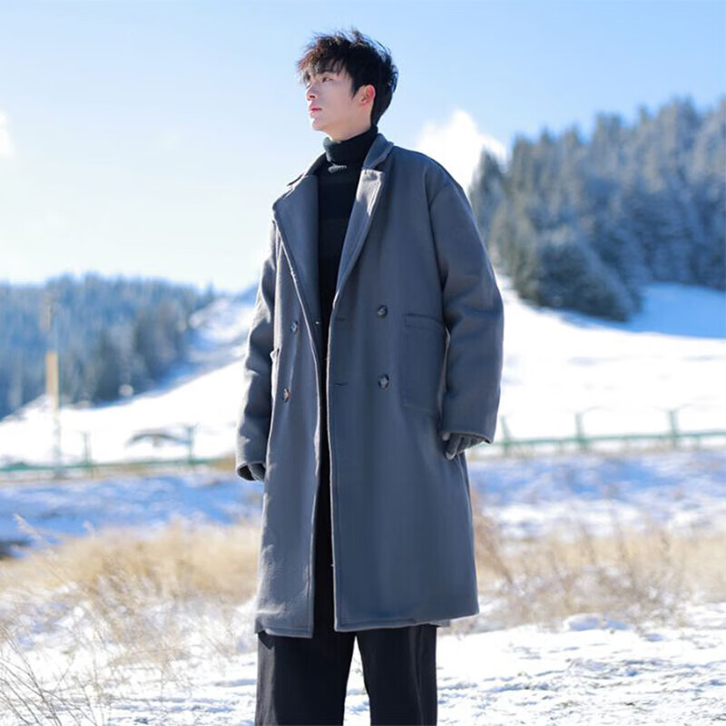 真维斯（Jeanswest）冬季加厚毛呢大衣男中长款过膝宽松高级感潮牌呢子风衣德式外套男 灰色 2XL