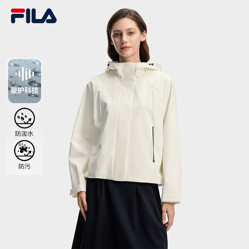 FILA 斐乐官方女士梭织外套2026春新款休闲日常通勤宽松连帽上衣 雾莲白-IV XL 175/92A/XL
