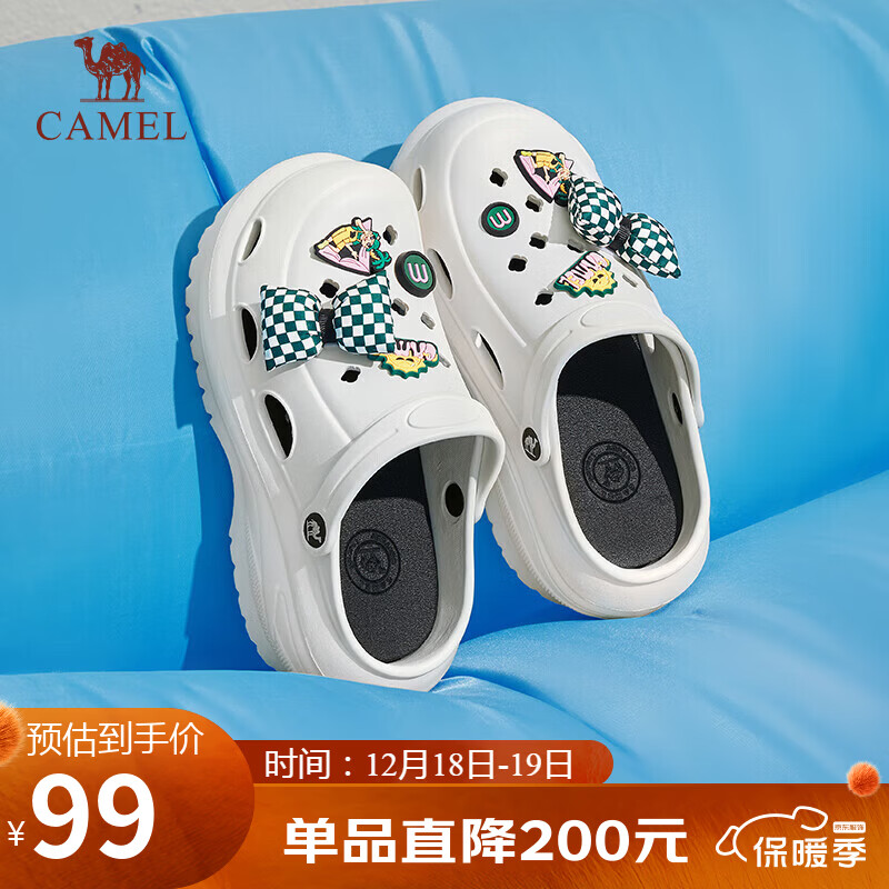骆驼（CAMEL）洞洞鞋女时髦DIY原创鞋花松糕厚底凉拖鞋 L24M071642 白色 40/41 