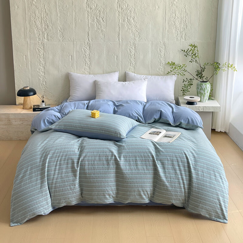 ROLAND LIVE全棉色织提花斜纹水洗棉被套单件单双人被芯套200*230cm透气裸睡 CW 全棉水洗棉被套单件-半夏宝兰 单被套150*200cm