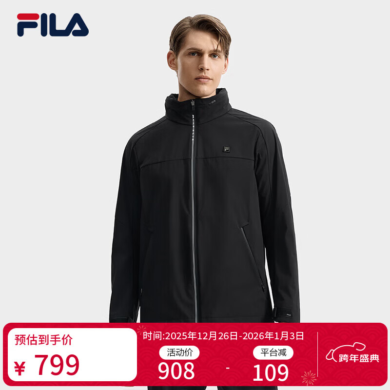 斐乐 黄景瑜同款|斐乐官方男装梭织外套2025秋新款时尚休闲连帽夹克男 正黑色-BK XL 180/100A/XL（尺码偏大）