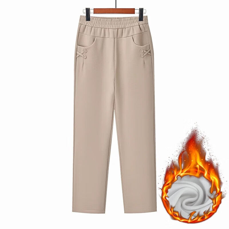 情罗兰（QINGLUOLAN）中老年加厚加绒女裤外穿春秋冬加厚新款妈妈裤子50-60岁老人裤子 D6601卡其 加绒 XL 【建议80-100斤】